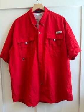 Columbia Bahama PFG Short-Sleeve Button-Down Shirt - Red - 2XL